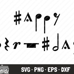 Joyeux anniversaire Notes de musique SVG, fichier de coupe de voeux de musique anniversaire, Clip Art, png, eps, dxf