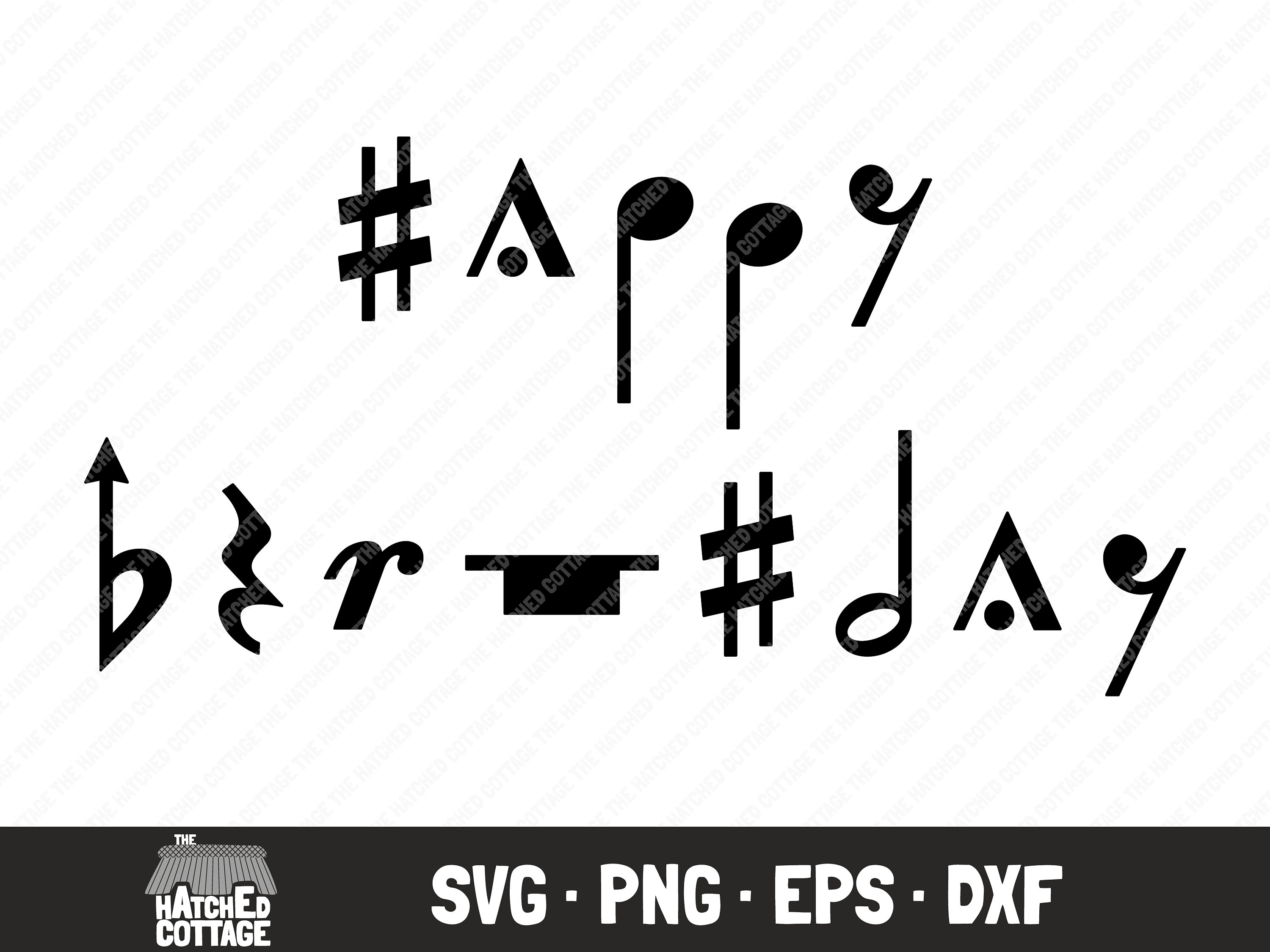 Happy Birthday Musical Notes SVG, Music Birthday Greeting Cut File, Clip Art, png, eps, dxf