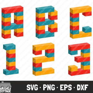Block Letters SVG, Block Numbers SVG, Building Block Alphabet SVG, Cut File, Clip art, png, eps, dxf