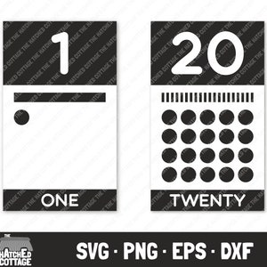 Cartões de contagem SVG, Flashcards numéricos de 1 a 20, arquivos cortados, clipart, png, eps, dxf