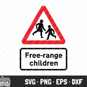 Señal de tráfico para niños de rango libre SVG, Señal de tráfico de advertencia para niños SVG, Archivo de corte en capas, Clip Art, png, eps, dxf