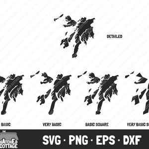 May include: Five different outline variations of the Isle of Skye, Scotland. The outlines range from detailed to very basic. The outlines are black on a white background. The text "DETAILED", "BASIC", "VERY BASIC", "BASIC SQUARE", and "VERY BASIC SQUARE" are below each outline. The text "SVG - PNG - EPS - DXF" is at the bottom of the image.