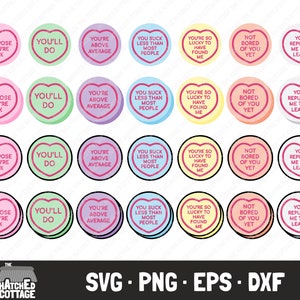 Sarcástico Candy Hearts SVG, Heart Sweets SVG, Blank Candy Heart SVG, arquivo de corte em camadas, clip art, png, eps, dxf