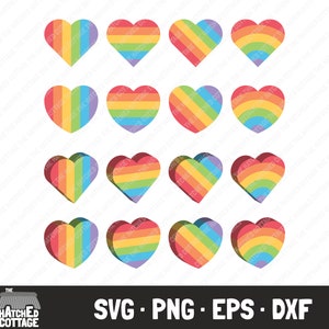 Rainbow Hearts SVG, Rainbow Love Hearts, 2D et 3D Rainbow Heart Cut Files, Clip Art, png, eps, dxf