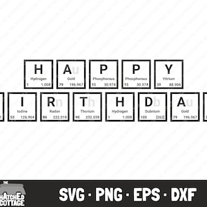 Gelukkige verjaardag periodiek systeem SVG, periodiek systeem woorden gesneden bestanden, gelukkige verjaardag chemie elementen, illustraties, png, eps, dxf