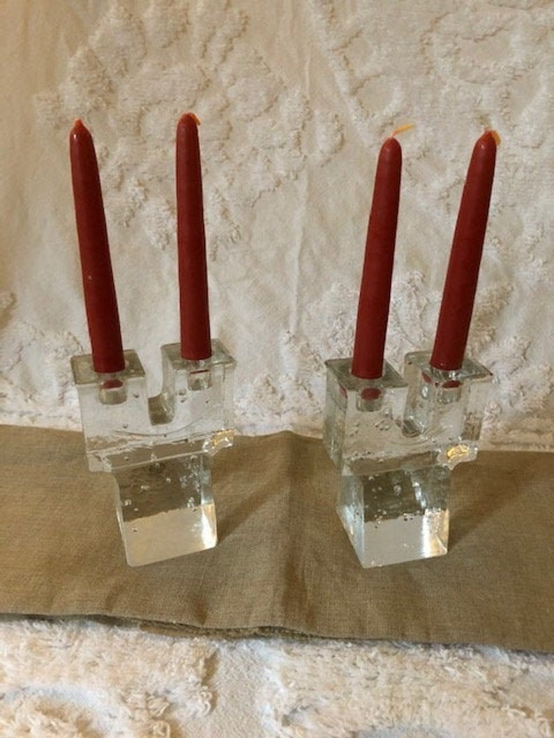 Vintage Dansk Bubble Ice Block Candlesticks Danish Modern