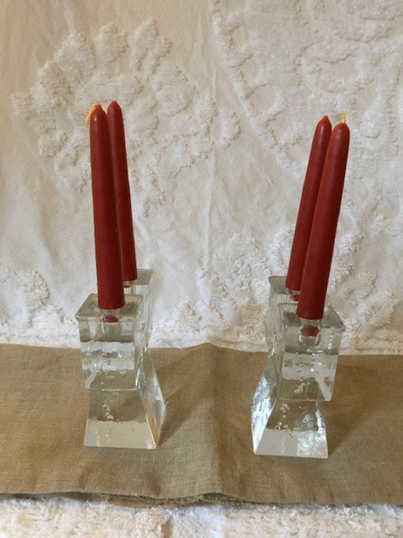 Vintage Dansk Bubble Ice Block Candlesticks Danish Modern