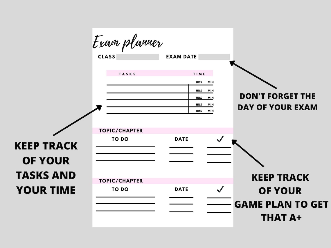 Student planner printable Exam planner printable school | Etsy