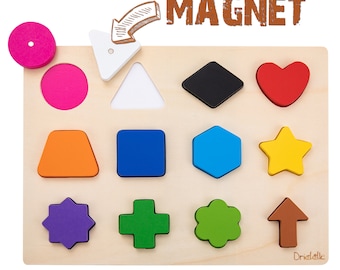 Magnetic Wooden Color, Shape Puzzle - Baby and Toddler Colors & Shape Learning Toy – Kids Montessori Education