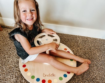 Wooden Sit And Spin - Bigger Size - Classic Spinning Activity Toy for Toddlers & Kids All Ages