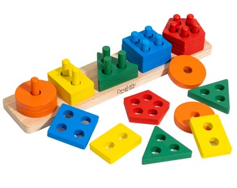 Wooden  Sorting - Stacking & Color Learning Toy - Educational Shape Recognition For Babies, Toddlers  – Kids Montessori Education