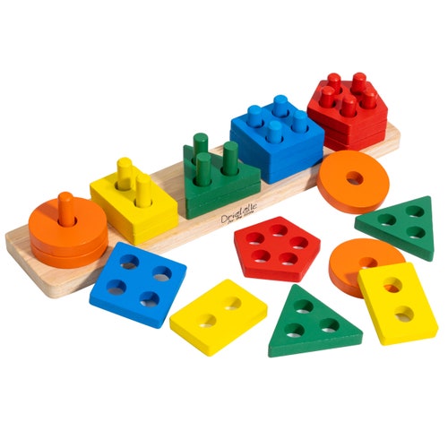 Wooden Sorting Stacking & Color Learning Toy Educational - Etsy