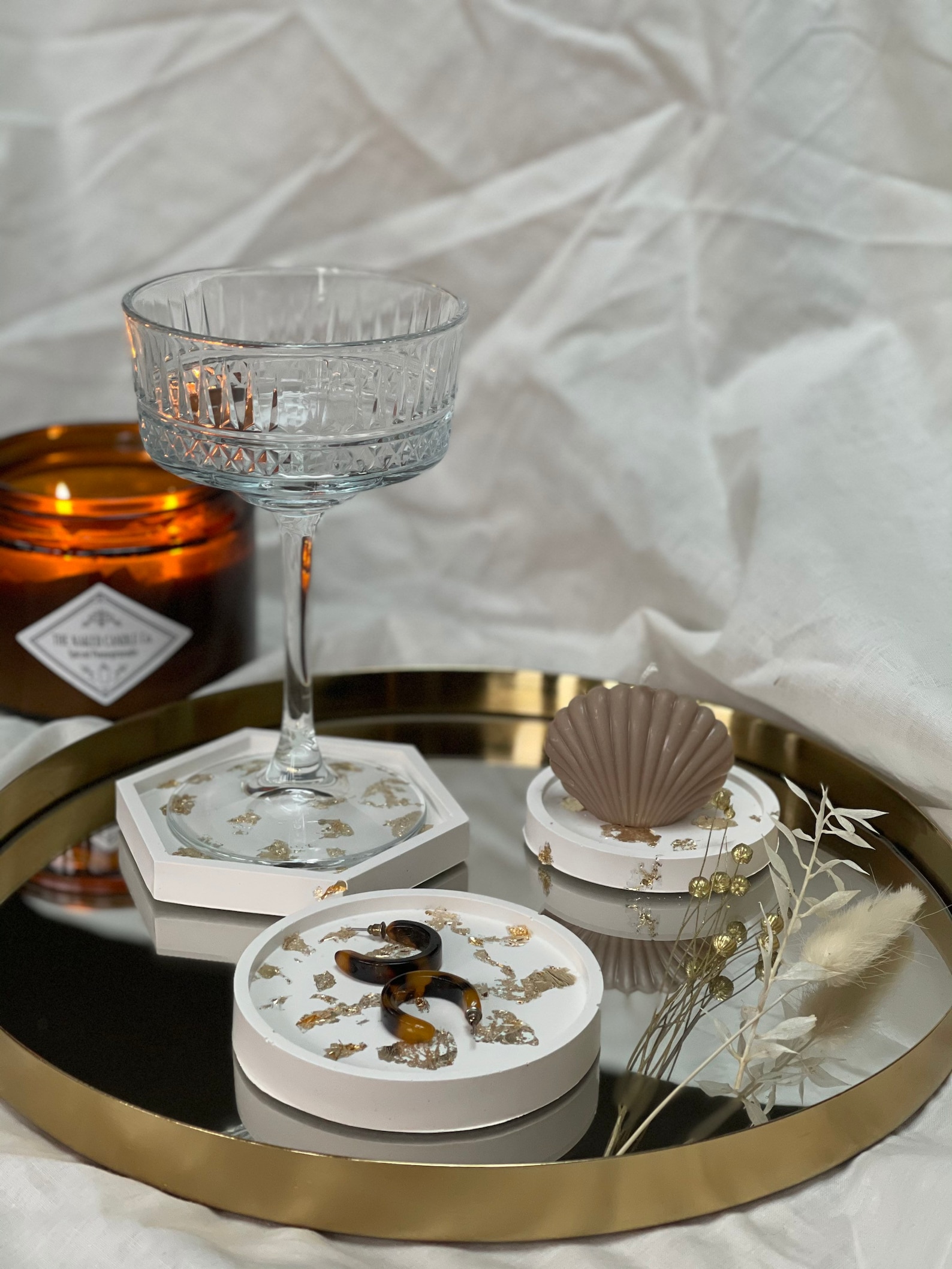 White & gold coaster candle coaster decorative plate Etsy