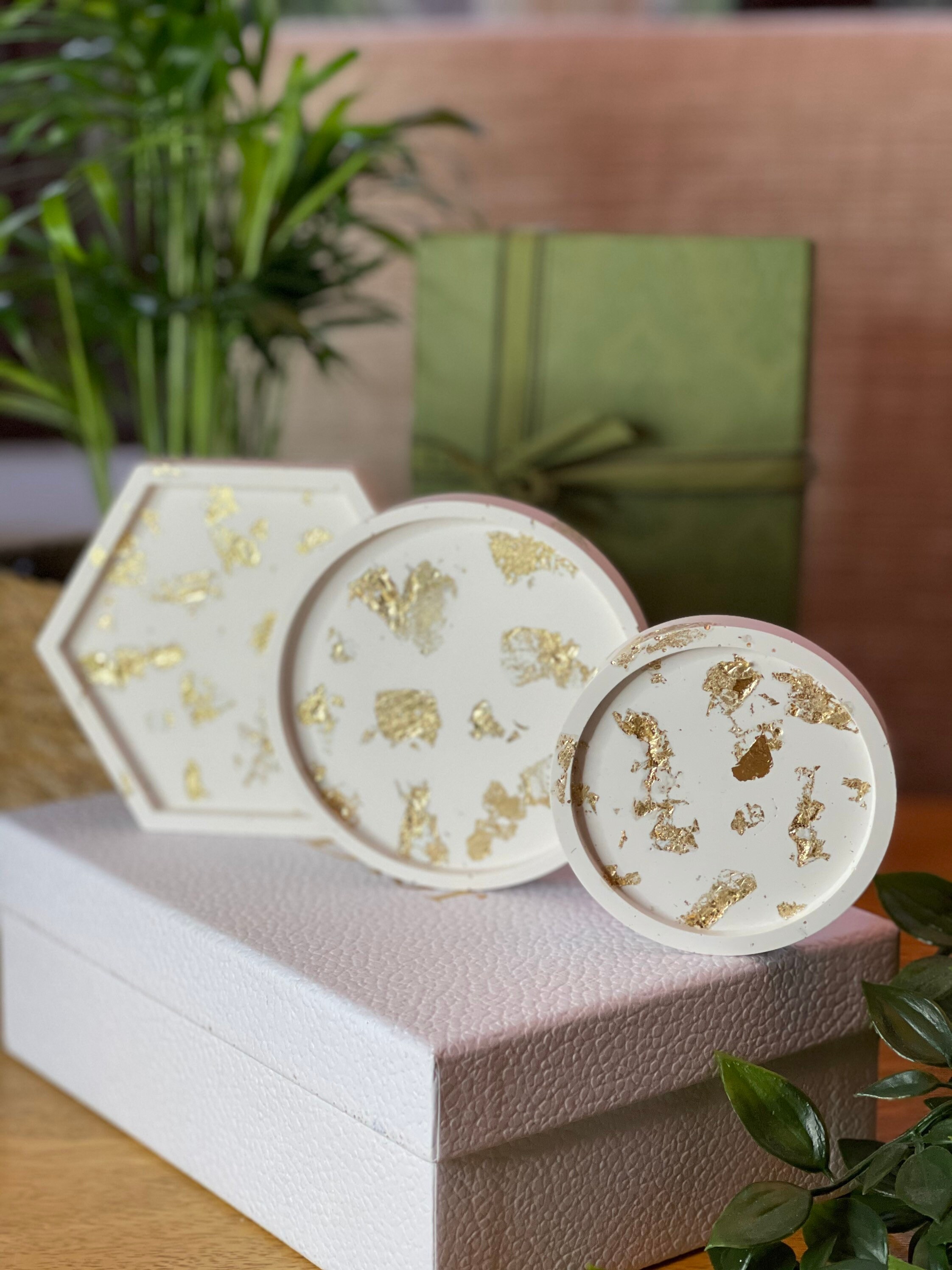 White & gold coaster candle coaster decorative plate Etsy