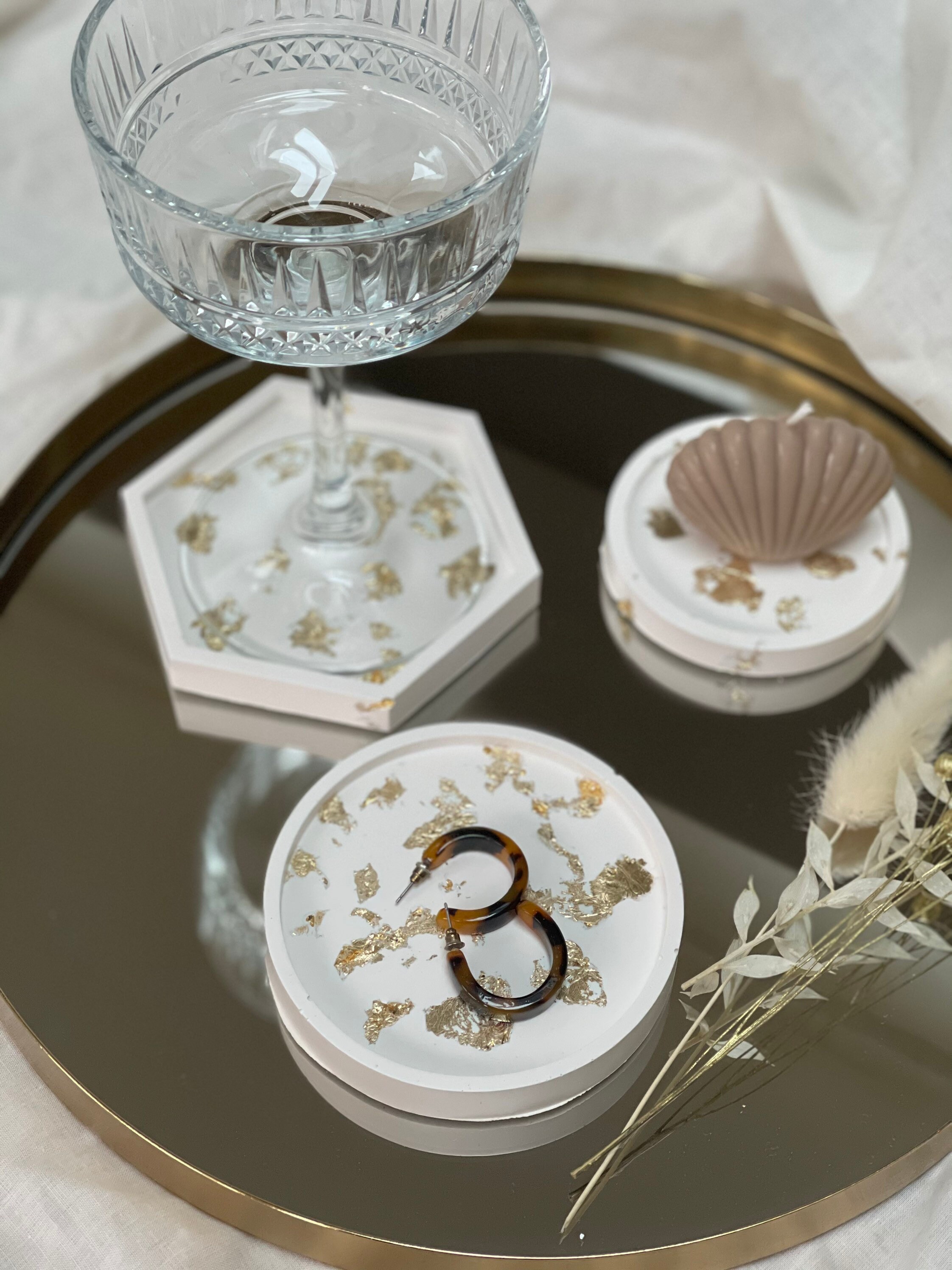 White & gold coaster candle coaster decorative plate Etsy