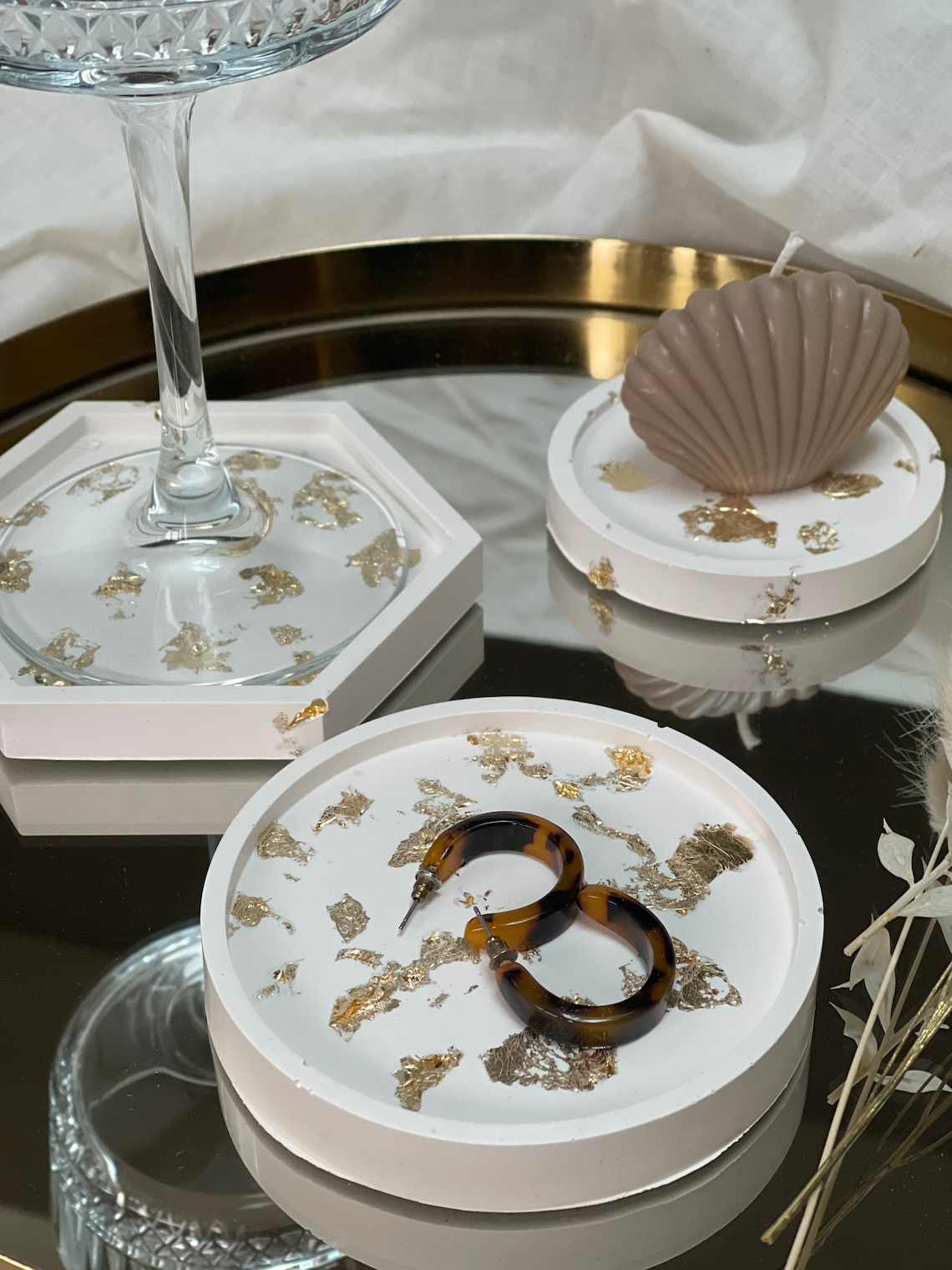 White & gold coaster candle coaster decorative plate Etsy