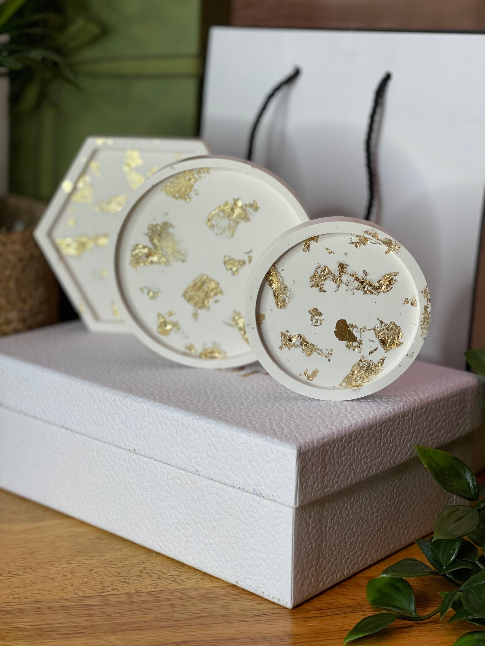 White & gold coaster candle coaster decorative plate Etsy