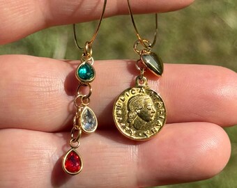 Bella Italia Earrings • Waterproof 18K Gold PVD Italian Asymmetrical Hoops • Cubic Zirconia • Hypoallergenic