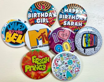 90s Theme Party Buttons 12 Pack