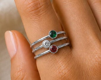 Via Italia Stack Ring Set • Stainless Steel, Cubic Zirconia, Waterproof (Set of 3)