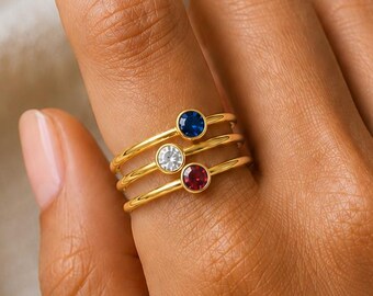 Americana Stack Ring Set • American Flag Colors • 18k Gold PVD Stainless Steel CZ •  Waterproof (Set of 3)