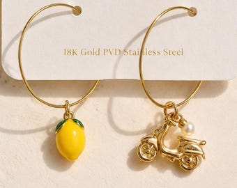 Sorento Earrings • Waterproof 18K Gold PVD Italian Summer Asymmetrical Hoops • Hypoallergenic