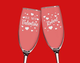 Personalized Valentine Champagne Flute Be My Valentine Custom Name Glass Couples Gift