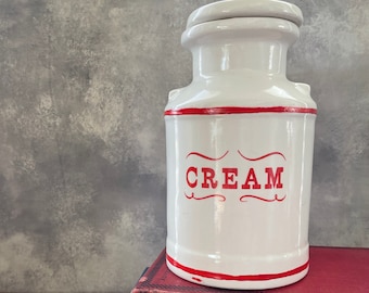 White and Red Farmhouse Cream Crock