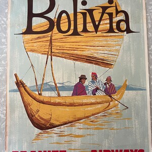 Braniff International Airways Bolivia Travel Poster, Vintage Travel Poster