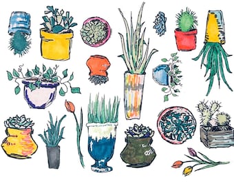 Hand-drawn plant notecards, physical bundle of 10, 4.25x5.5”, envelopes included, shipped to you