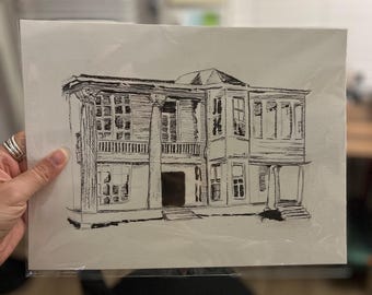 Original Pen and Ink Drawing, Old House Art, 9x12 Travel Sketch