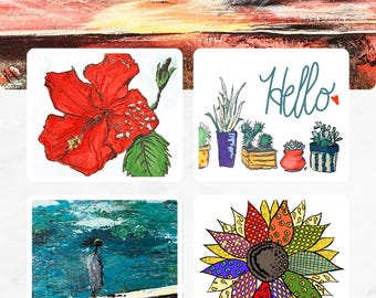 Summer Notecards, Hand Drawn Nature Plants, Designs (Digital Download)