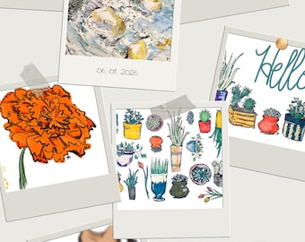 Summer bundle, 4.25x5.5”, bundle of 10, seasonal and plant designs, hand drawn blank notecards
