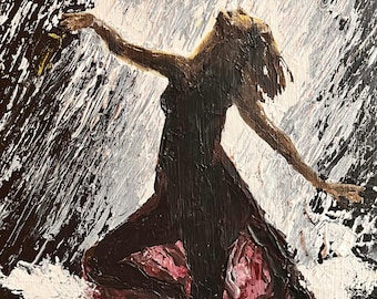 Joy in the Rain; Nature landscapes, figures, hand-drawn (digital, 7x9”)
