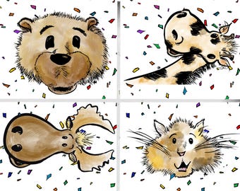 Hand Drawn Animal Birthday Cards, Blank Notecards (Digital Download)