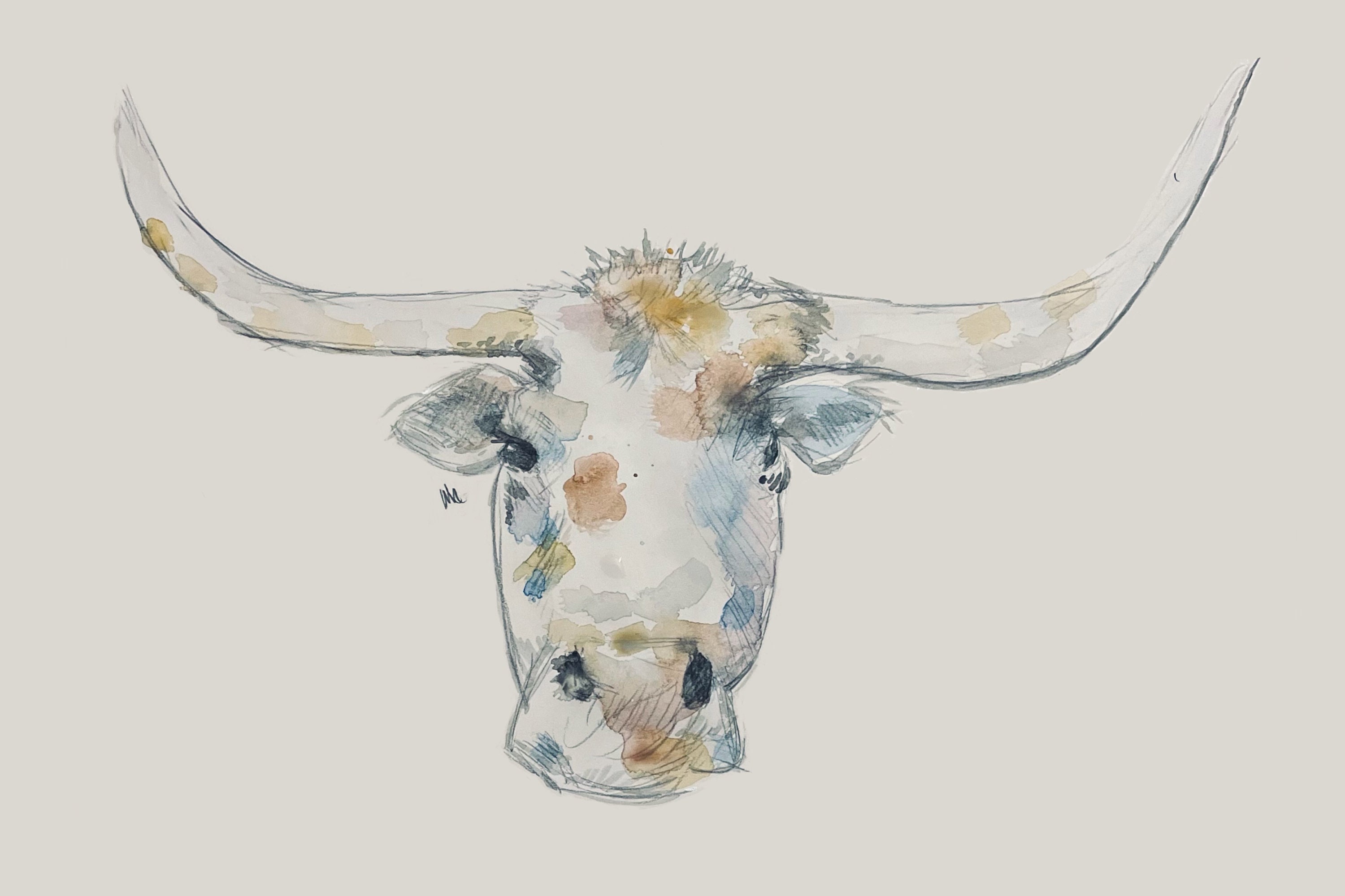 Watercolor Longhorn Etsy