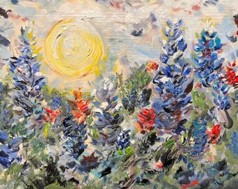 Texas Bluebonnets; Nature landscapes, hand-drawn (digital, 8x10”)