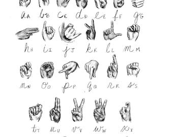 American Sign Language Alphabet, Art Print, pen and ink, various sizes