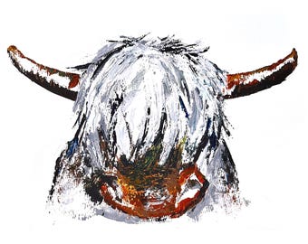 Stampa artistica di una mucca delle Highlands / Acquerello di un animale scozzese (stampa digitale)