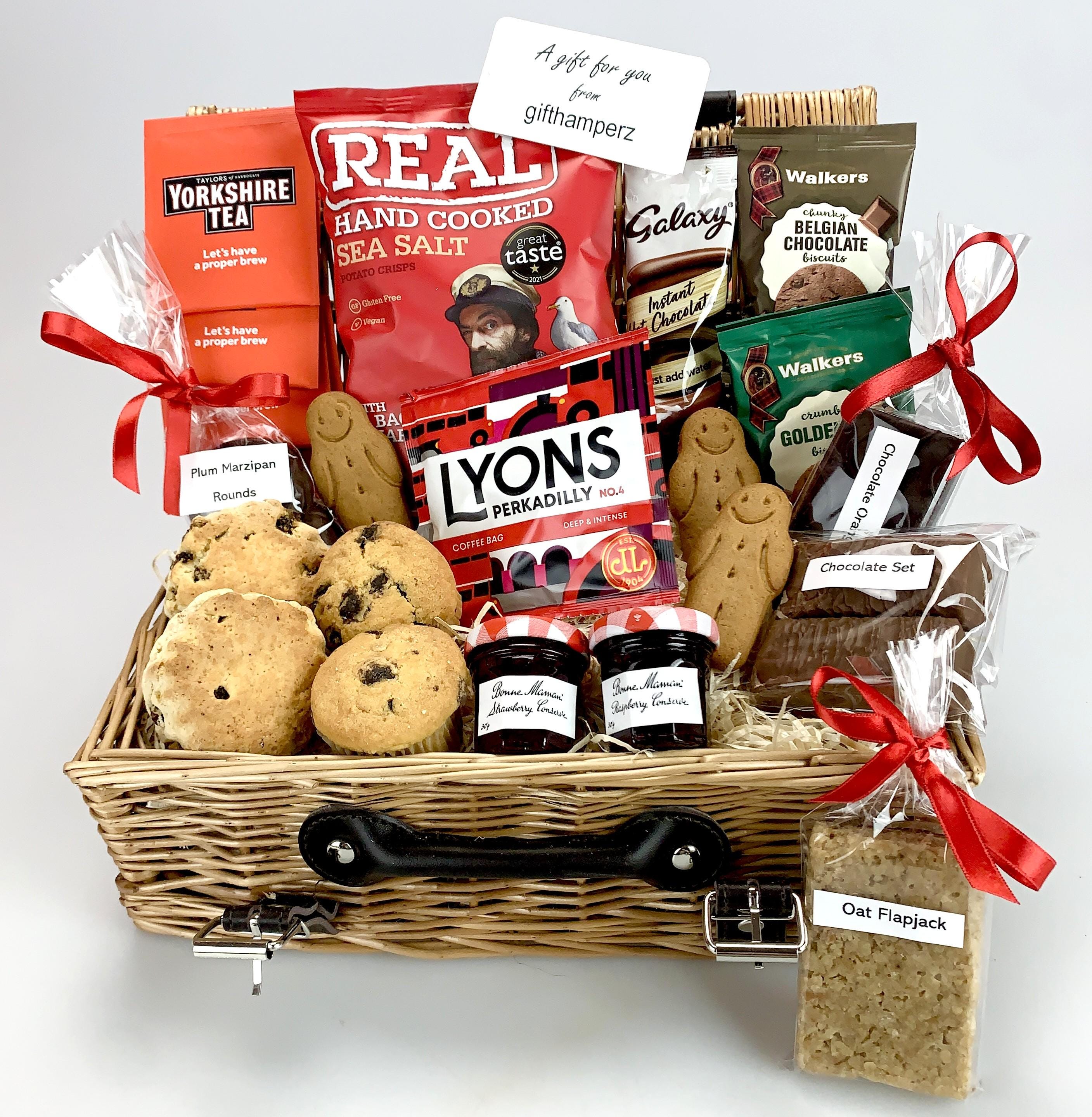 Luxury Afternoon Tea Gift Hamper: Scones, Pastries, Preserves, Wicker Basket Artisan box