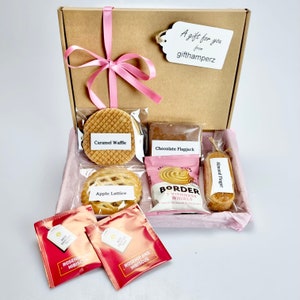 Afternoon Tea Food Hamper Box, fabulous treat Pastries, Flapjack, Biscuits, Teas, Garden Picnic Letterbox Friendly