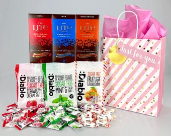 Sugar Free Chocolate Hamper Gift – Belgian Bars, Diablo Sweets (Personalised)