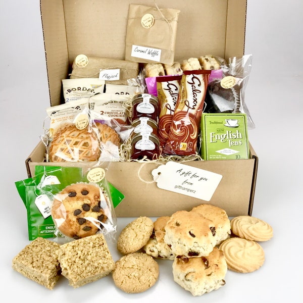 Deluxe Afternoon Tea Food Hamper Box for 2 - 6 persons, fabulous treat Scones, Pastries, Muffins, Flapjacks, Teas, Preserves, fathers day