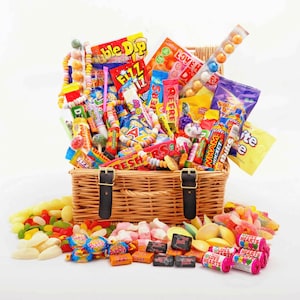 Deluxe RETRO Sweet Hamper Large Variety Real Wicker Gift Add Personal Message fathers Day Mum Birthday Get Well Congratulations thank you