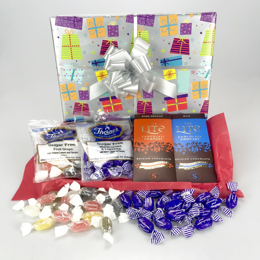 Diabetic Hamper Box Gift Wrapped Belgian Chocolate and Sweet