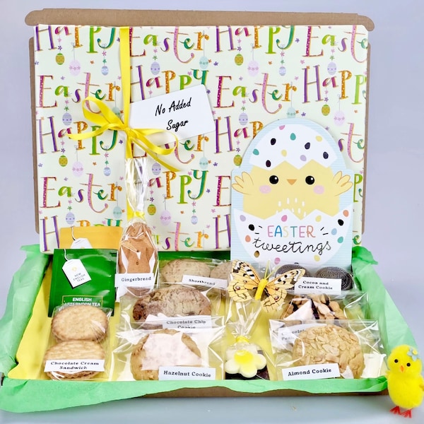 Easter No Added Sugar Cookie Gift Hamper box,  Assorted Gourmet Cookies & English Tea diabetic