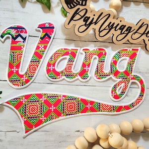 Hmong Last Name Iron-On Patch with Pattern (7-11in w.)