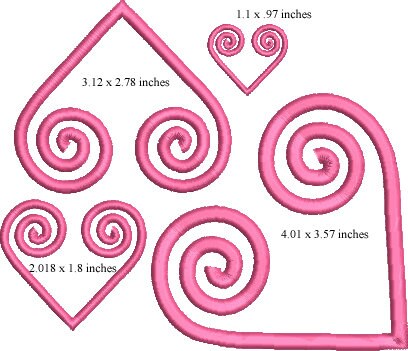 Hmong machine embroidery motif design heart 4 sizes