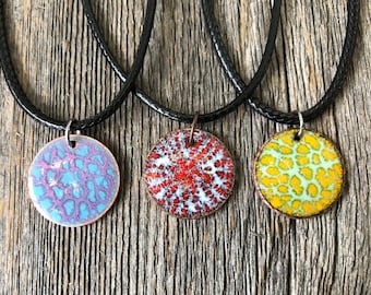 Penny Pendants; Colorful glass enamel on vintage pennies; Lucky penny pendant