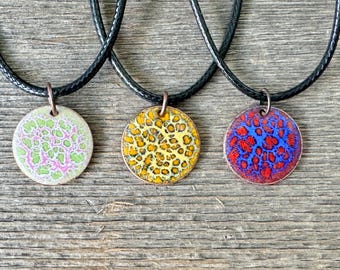 Penny Pendants; Colorful glass enamel on vintage pennies; Lucky penny pendant